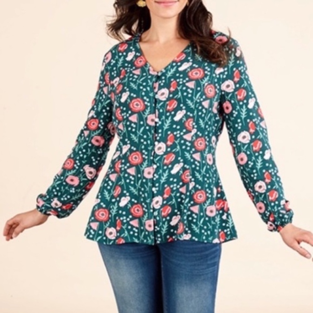Matilda Jane Green Pink Floral Button Blouse M